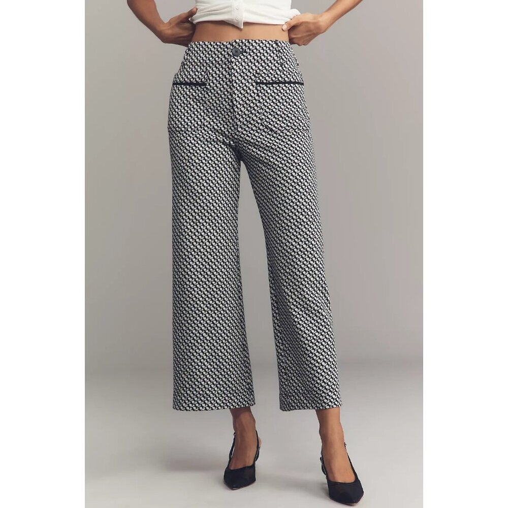 The Colette Knit Crop Wide-Leg Pants by Maeve Black White  Microprint 29